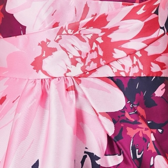 Kay Unger Marie Pink Floral Tea Length Dress 12 A-Line Square Neck Wedding Gues - Picture 10 of 10